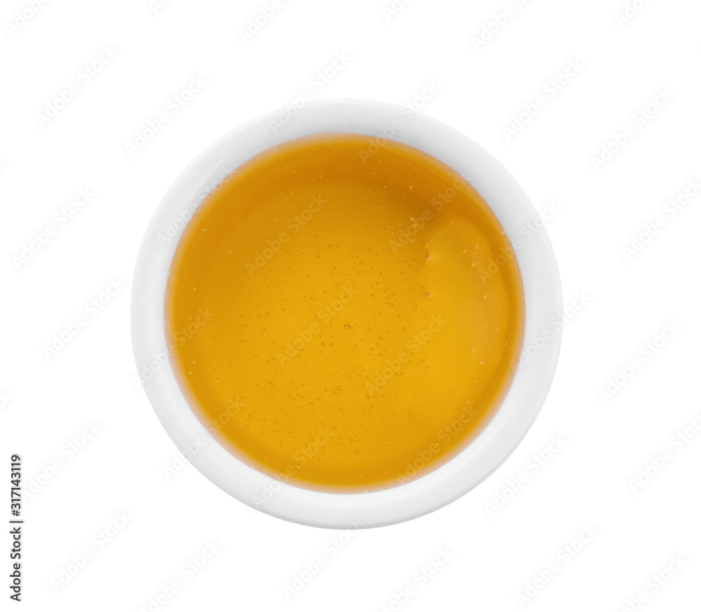Bowl of organic honey isolated on white, top view Bowl of organic honey isolated on white, top view