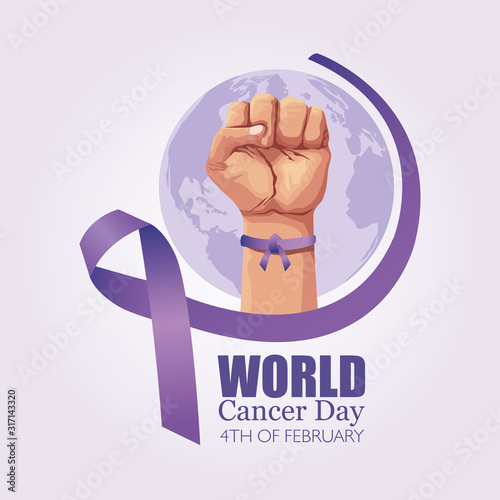 hand with ribbon of world cancer day