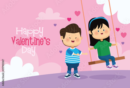cute little kids couple in swing characters