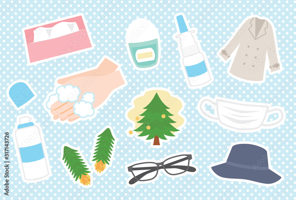 花粉症 スギ花粉 素材イラストセット Stock Vector Adobe Stock 花粉症 スギ花粉 素材イラストセット Stock Vector Adobe Stock