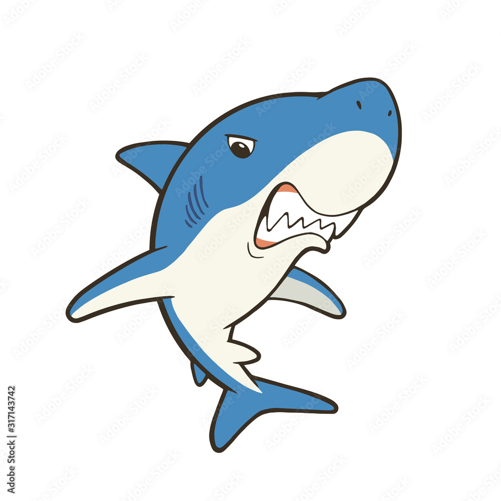 鋭い歯を見せるかわいいサメのキャラクターイラスト Stock Vektorgrafik Adobe Stock