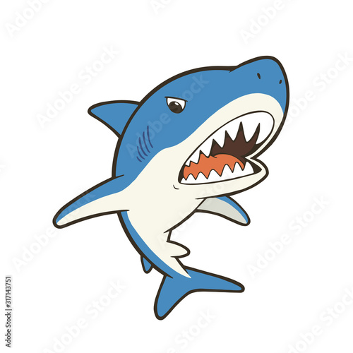 鋭い歯を見せるかわいいサメのキャラクターイラスト