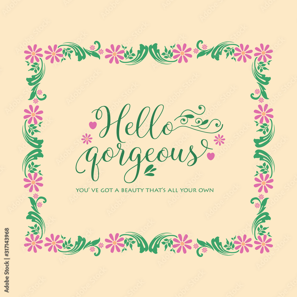 Crowd of seamless leaf and flower frame, for elegant hello gorgeous card concept. Vector