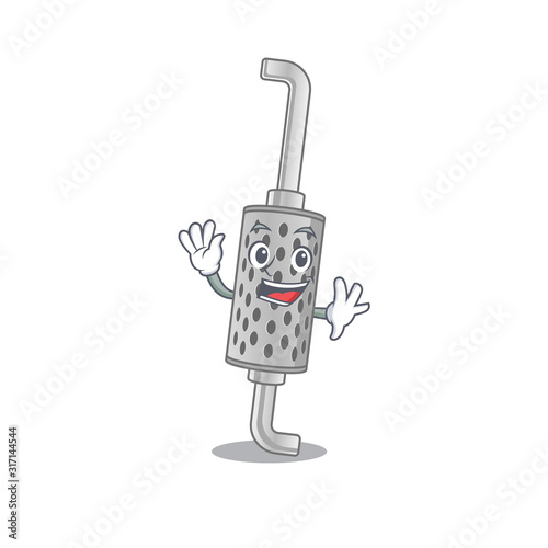 Waving friendly exhaust pipe cartoon character design