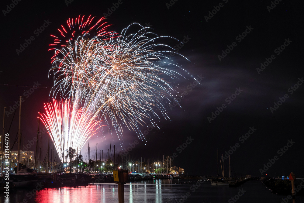 Long exposure of weekly Friday night fireworks display from Waikiki to start the weekend
