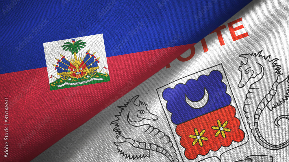 Haiti and Mayotte two flags textile cloth, fabric texture Haiti and Mayotte two flags textile cloth, fabric texture