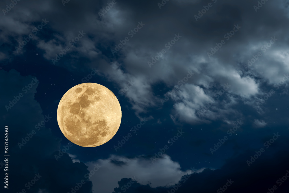 Fototapeta Full moon with blurred cloud at night.
