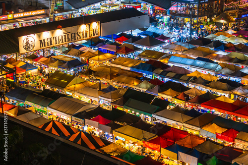 Photography Top view of Train Night Market Ratchada (Talad Rot Fai)