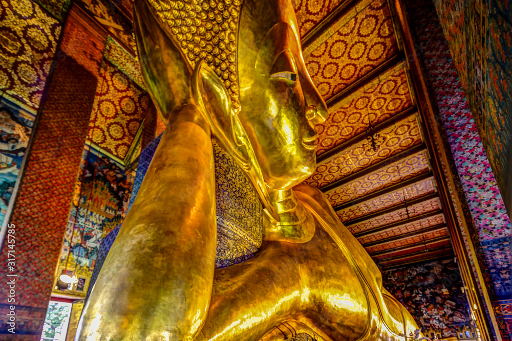 Reclining Buddha and surrounding structures at the Wat Pho Temple Complex in Bangkok