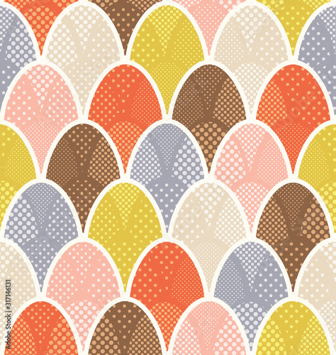 Mid century overlapping egg pattern for easter and spring backgrounds, gift wrap, wallpaper.