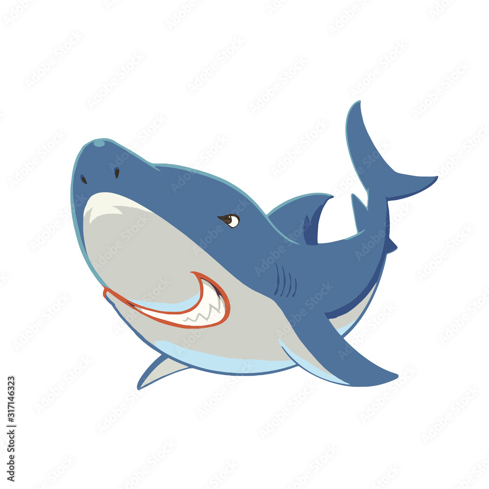 ニヤッと笑うかわいいサメのキャラクターイラスト Stock Vector Adobe Stock