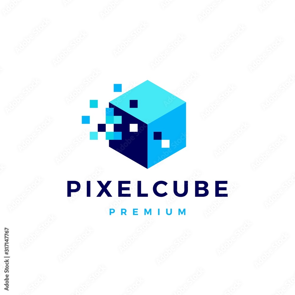 pixel cube box digital logo vector icon illustration