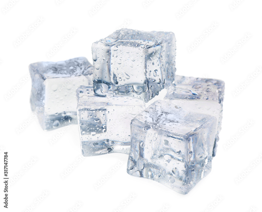 Crystal clear ice cubes isolated on white Crystal clear ice cubes isolated on white