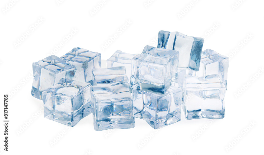 Crystal clear ice cubes isolated on white Crystal clear ice cubes isolated on white