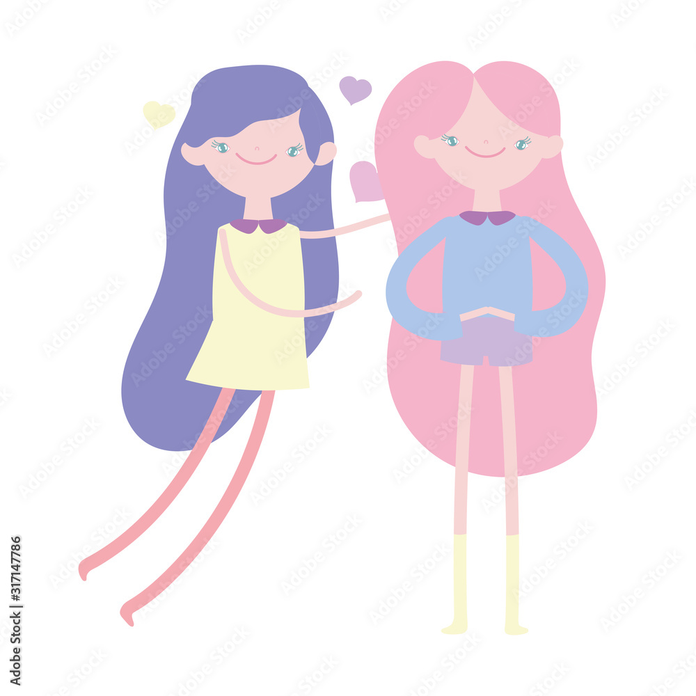 happy valentines day, cute young woman and funny cupid hearts love cartoon happy valentines day, cute young woman and funny cupid hearts love cartoon