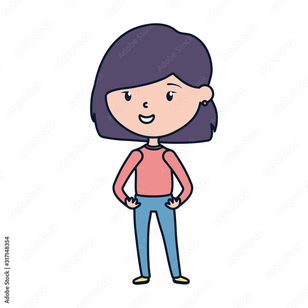 cute young woman standing cartoon character