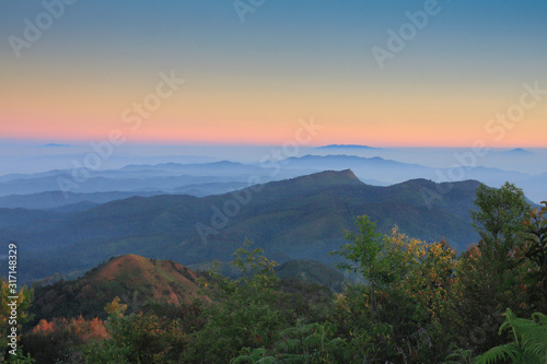 Beautiful landscape views of mountains and trees © changphoto