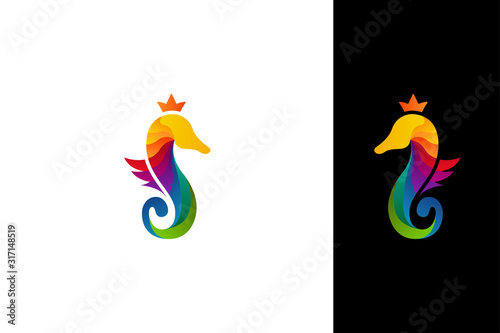 Seahorse logo vector with colorful gradient concept