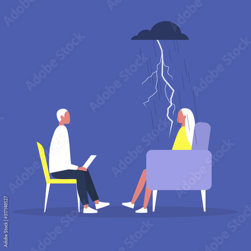 Psychotherapy consulting, a conversation between a doctor and a patient, mental health problems and medical support