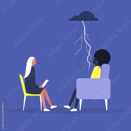 Psychotherapy consulting, a conversation between a doctor and a patient, mental health problems and medical support