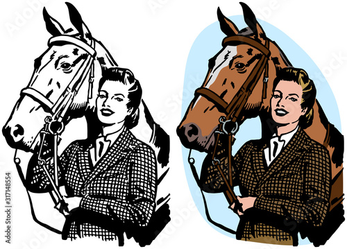 An equestrian woman with her horse. 