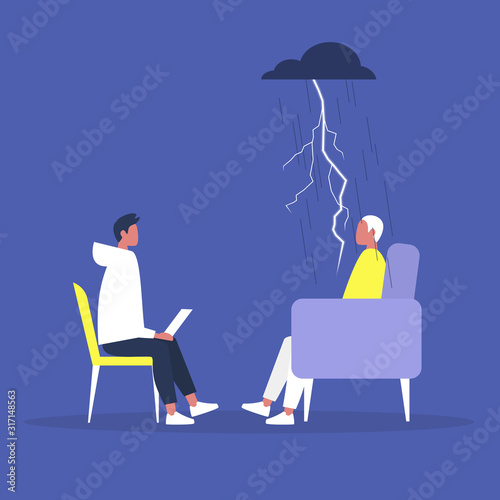 Psychotherapy consulting, a conversation between a doctor and a patient, mental health problems and medical support