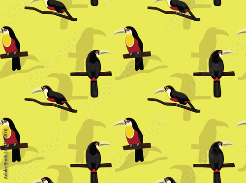 Green Billed Toucan Cartoon Vector Seamless Background Wallpaper-01