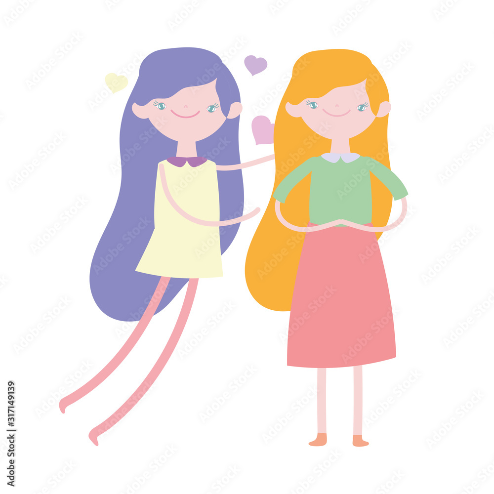 happy valentines day, young girls celebrating love hearts happy valentines day, young girls celebrating love hearts