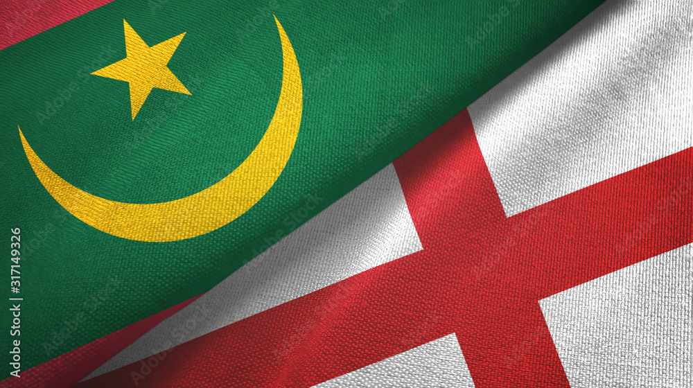 Mauritania and England two flags textile cloth, fabric texture Mauritania and England two flags textile cloth, fabric texture