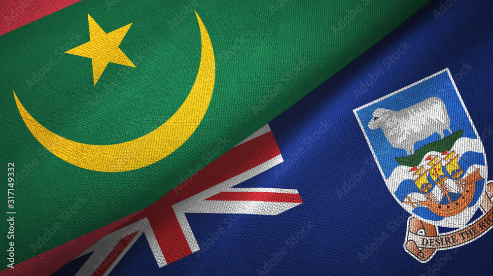 Mauritania and Falkland Islands two flags textile cloth, fabric texture Mauritania and Falkland Islands two flags textile cloth, fabric texture