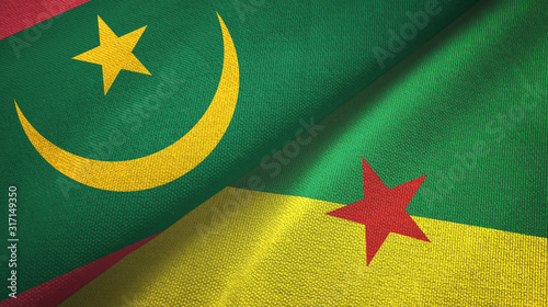 Mauritania and French Guiana two flags textile cloth, fabric texture photo