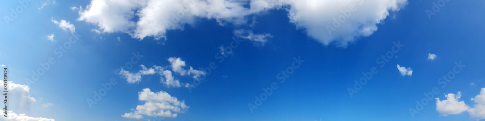 Panorama sky with cloud on a sunny day. Beautiful cirrus cloud. Panoramic image.