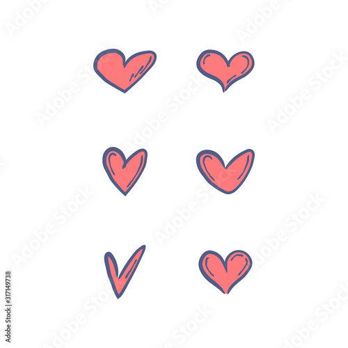 Heart doodle collection. Set of hand drawn hearts. Valentine s day love illustrations.
