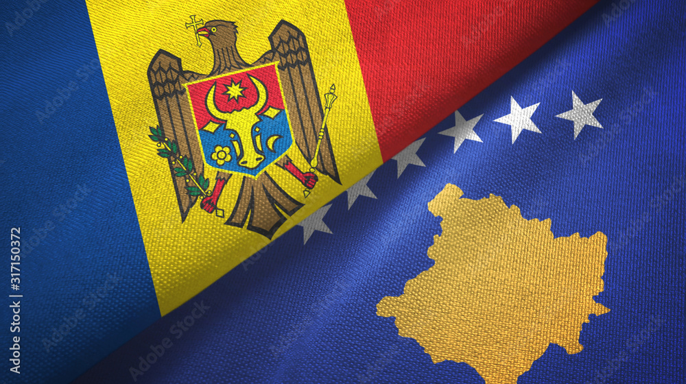 Moldova and Kosovo two flags textile cloth, fabric texture Moldova and Kosovo two flags textile cloth, fabric texture