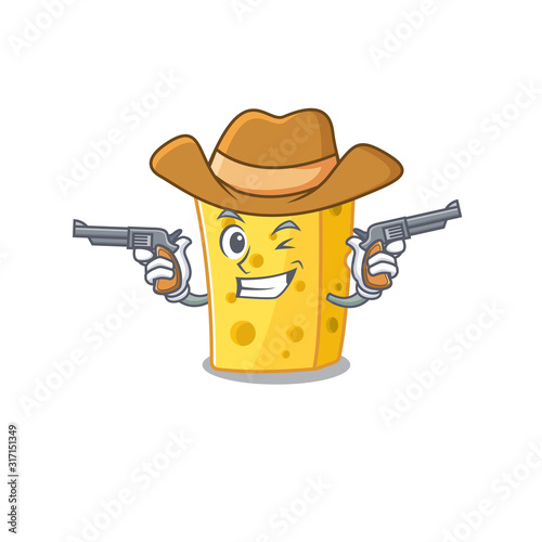 Emmental cheese dressed as a Cowboy having guns