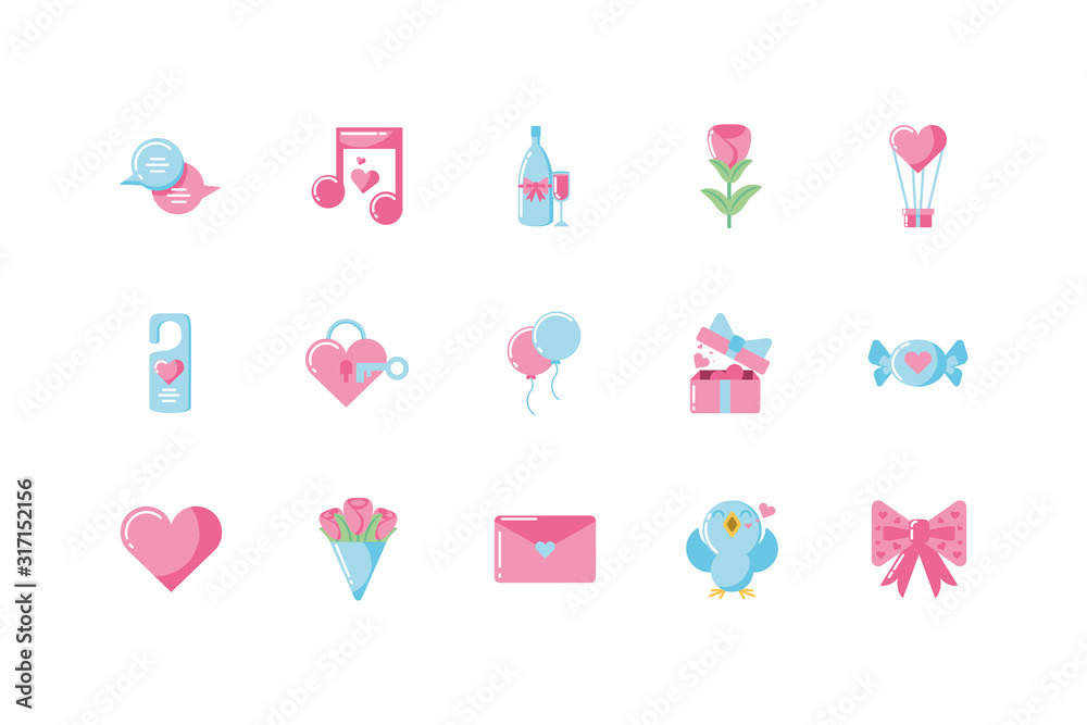 Love and valentines day icon set vector design Love and valentines day icon set vector design