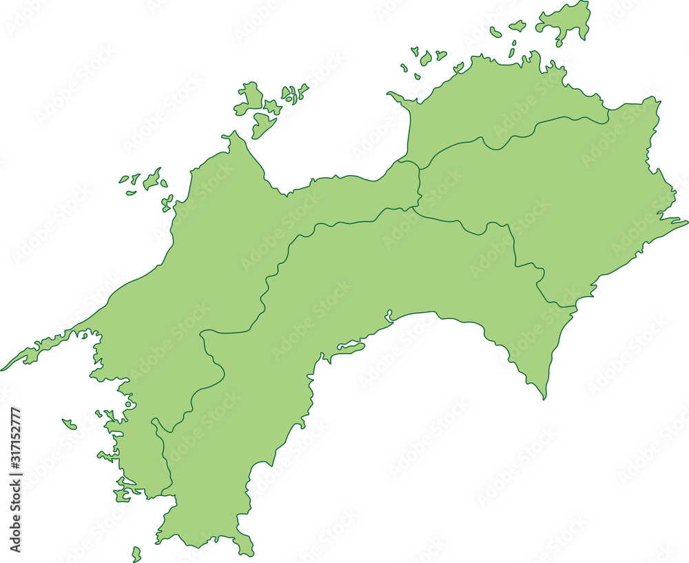 四国地方の地図_都道府県ごとに色を変えられます