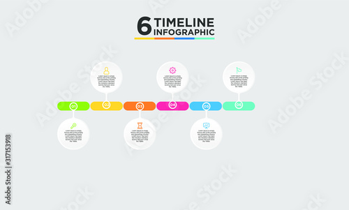 6 step timeline infographic element. Business concept with three options and number, steps or processes. data visualization. Vector illustration.