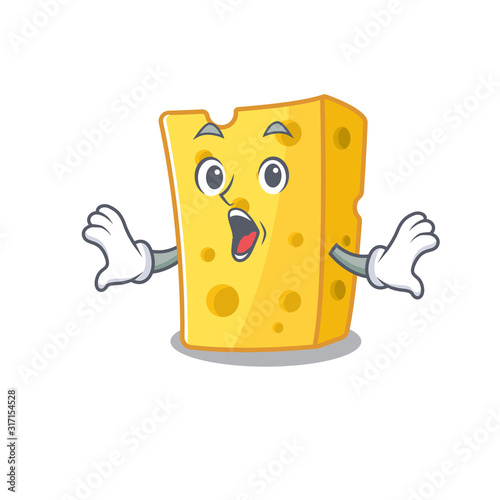 Emmental cheese cartoon character design on a surprised gesture