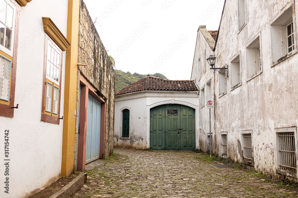 Cobble street of mining and colonial city in Minas behind the Mine Museum of the Federal State University