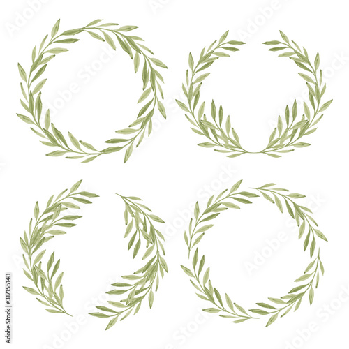 Watercolor green leaf wreath frame collection