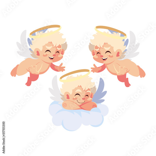 cute cupid angels in different poses on white background © djvstock