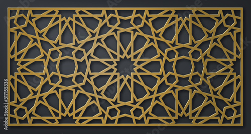 Laser cutting template. Decorative panel. Oriental geometric pattern.