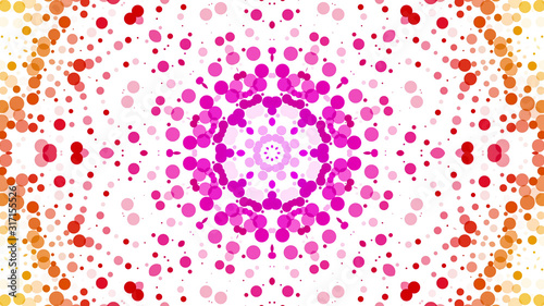 kaleidoscope patterns of multicolored round particles on a white background. abstract background. 3d render illustration