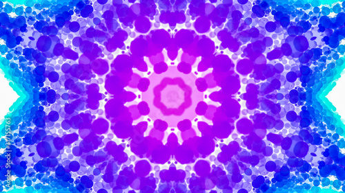 kaleidoscope patterns of multicolored round particles on a white background. abstract background. 3d render illustration