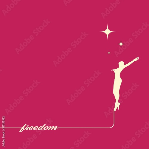 Freedom, happiness, woman, fly, love concept. Happy free woman jumping and flying concept sketch.