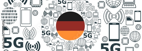 Mobile gadgets technology relative vector image. Circle frame with technology thin line icons. 5G Network Symbol. Flag of the Germany
