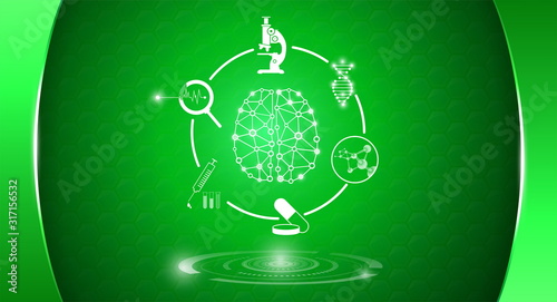 abstract background technology concept in green light,human body heal,technology modern medical science in future and global international medical with tests analysis clone DNA human