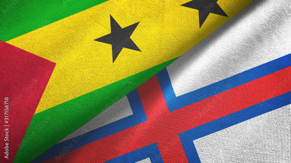 Sao Tome and Principe and Faroe Islands two flags textile cloth, fabric texture Sao Tome and Principe and Faroe Islands two flags textile cloth, fabric texture