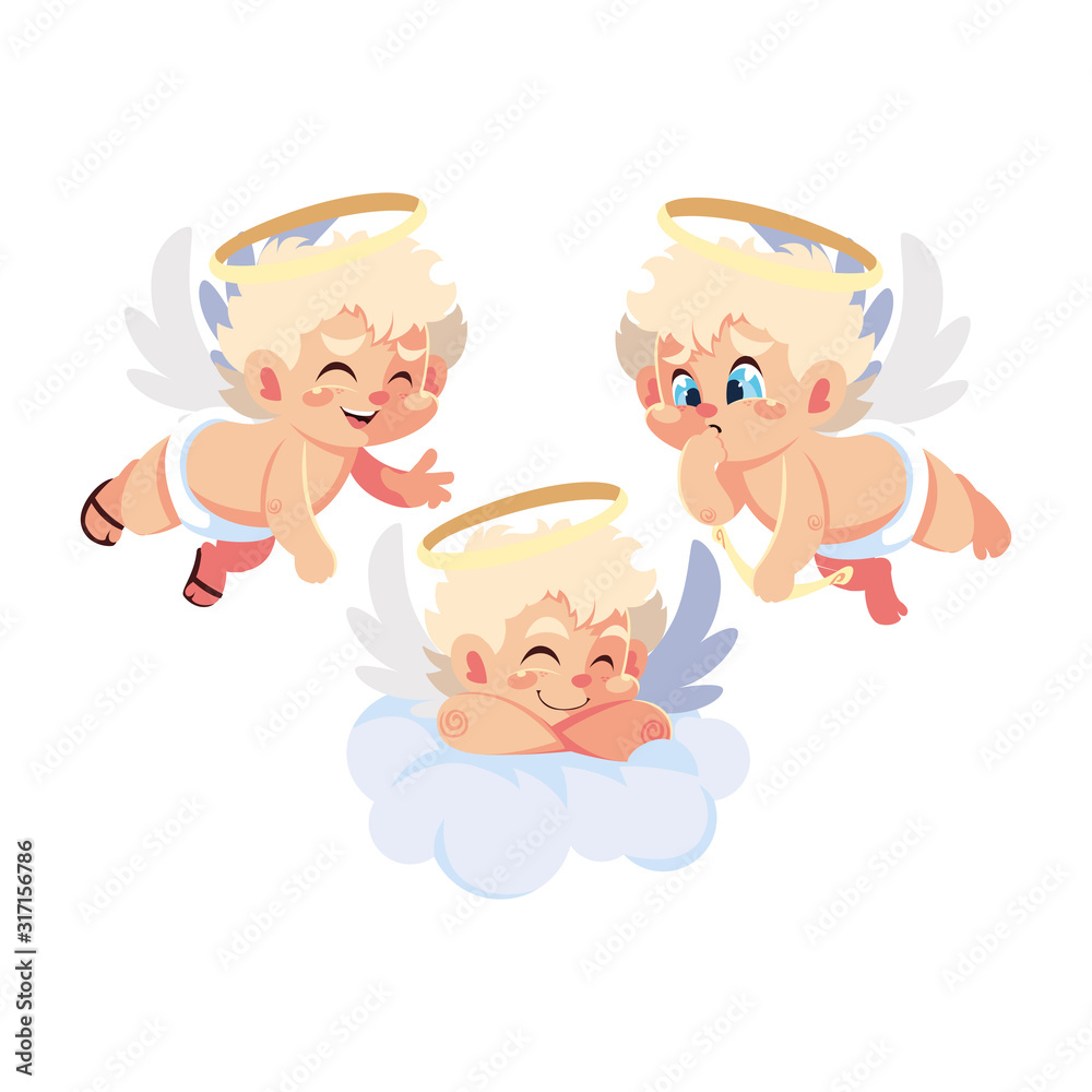 cute cupid angels in different poses on white background cute cupid angels in different poses on white background